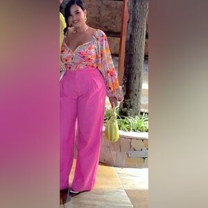 Zara High-Waist Wide Leg Pink Pants for Women